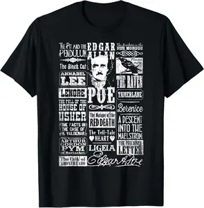Edgar Allan Poe Shirt Poems Quotes Raven Literature Summer Casual Shortsleeve Cotton T-Shirt