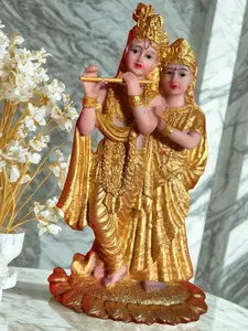 Radiant Radha Krishna Statue – Gold-Finish Resin Idol for Home Temple, Décor & Gifting Decor Religious
