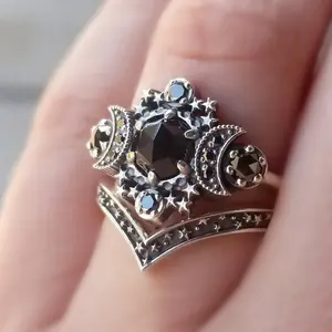 Moon Goddess Universe Engagement Ring Celestial Moon Star Design for Women Size 8 Cosmic Inspired Jewelry with Intricate Details
