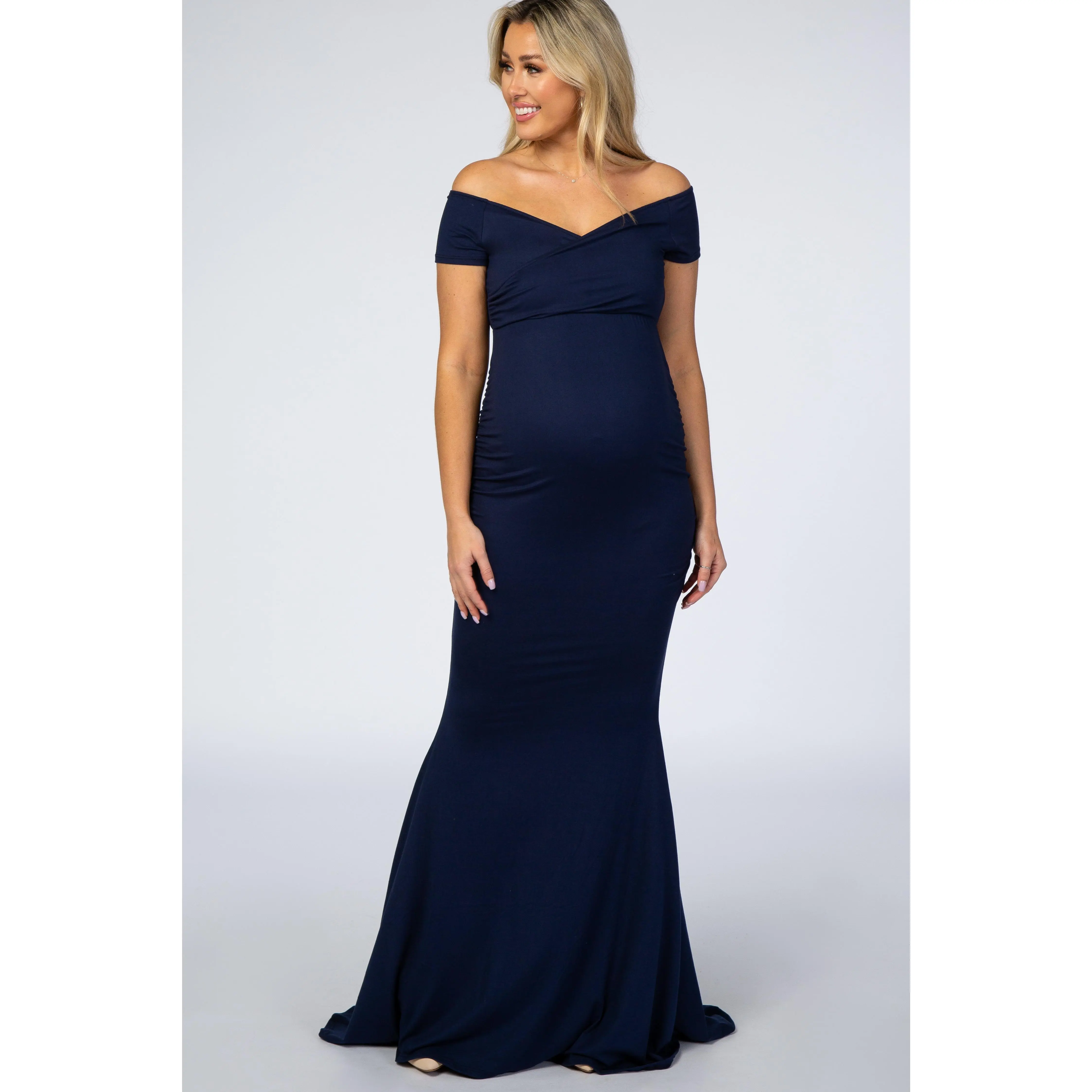 PinkBlush Navy Off Shoulder Wrap Maternity Photoshoot Gown/Dress