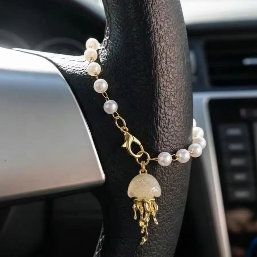Car Steering Wheel Beads, Religious Car Dashboard Hanging Accessory, Jellyfish Car Steering Wheel Charm, Cross Pendant, Bag Charm, Car Decor Gift, Car Ornament, Unisex