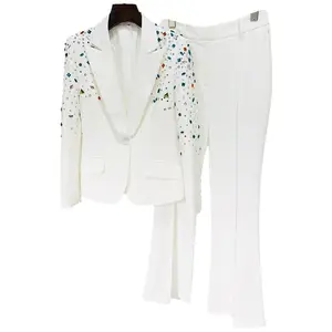 Crystal & Sequin Embellished Blazer Pants Set
