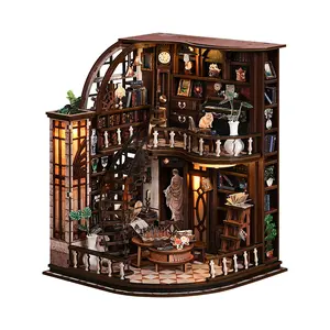 【Bacchus Bookstore】Wooden Book Nook DIY Model Kit for Adults Vintage Abstract Renaissance Style Hand-Assembled Booklet Toy House 3D Puzzle Country Style Wooden Shelf Decoration,Miniature Dollhouse Kit Victorian Style Wooden Dollhouse Birthday Gift