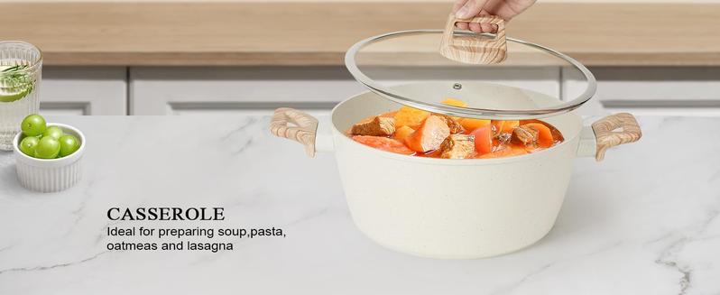 SODAY 17/12 Pcs Pots and Pans Set Non Stick, Kitchen Cookware Sets White Granite Nonstick Cooking Set with Frying Pans, Saucepans, Steamer,Nonstick Pots with Glass Lid (NO PFOS, PFOA),Kitchenware,stock up on specials,New Year Sale, gifts