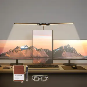THE HOUSERY LED Desk Lamp – Architect Style LED Light w/Clamp for Home Office Work Study, 24W Wide Monitor Light Bar for Dual Screens, Ambience Light Auto-Dimming, included Eye-Care Blue Light Blocking Glasses & Notebook + pen