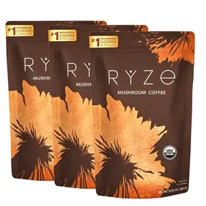 USDA Organic Natural RYZe Mushroom Coffee - 30 Servings, 6 Adaptogenic Mushrooms, MCT Oil, 2000mg Superfoods, Instant Dietary Coffee with Wellness Vitamins, USA-Grown Health Supplement