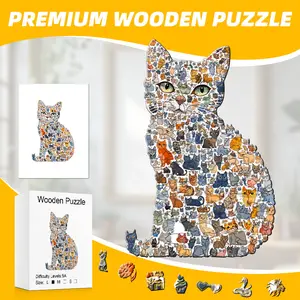 Irregular Cat Wooden Puzzle Mosaic Animal Shape Jigsaw for Adults, Fun Brain Teaser Toy, Perfect Gift for Puzzle Lovers