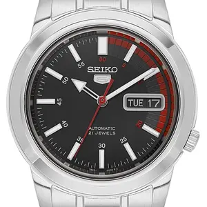 Seiko 5  SNKK27 Men's Stainless Steel Watch - Automatic 21 Jewels, Black Dial, watch SNKK27