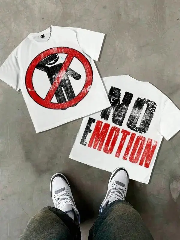 FEEGO No Emotion Graphic Oversized Black T-Shirt Print Streetwear | Soft Comfortable Casual OOTD