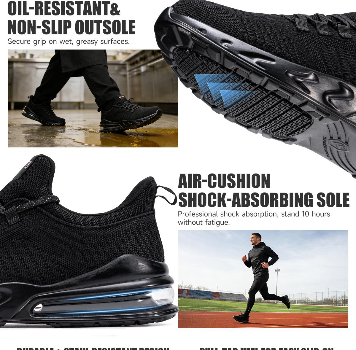 LARNMERN Waterproof Breathable Air Cushion Work Shoes for Men & Women Seamless Full Coverage Shoes, No Rubbing Comfort Lining Non-Slip Oil-Proof All-Season Perfect for Chefs Nurses Cleaners & Outdoor Activities