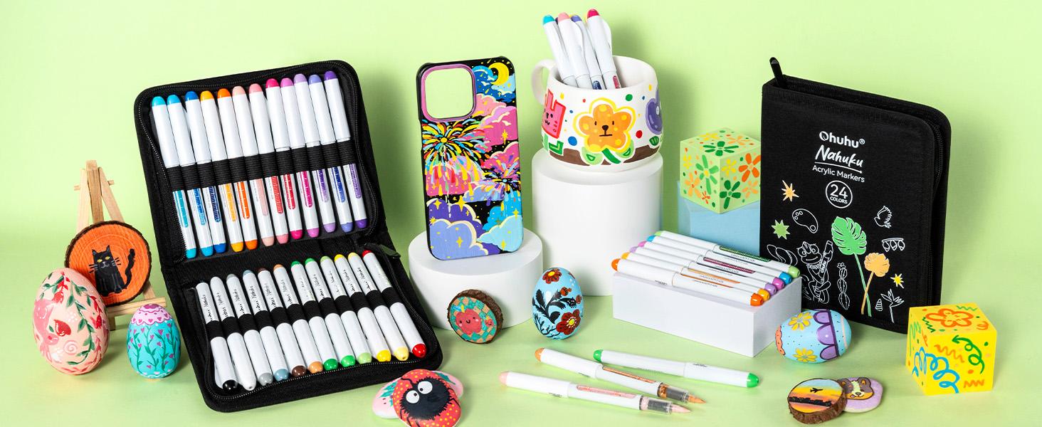Ohuhu Acrylic Brush Tip Paint Markers 24 Pack/ 48 pack Vibrant Colors with Flexible Brush Tips High-Opacity Waterproof Lightfast Pens for Rock Wood Glass & More Ohuhu Acrylic Brush Tip Paint Markers 24 Pack/ 48 pack Vibrant Colors with Flexible Brush Tips High-Opacity Waterproof Lightfast Pens for Rock Wood Glass & More