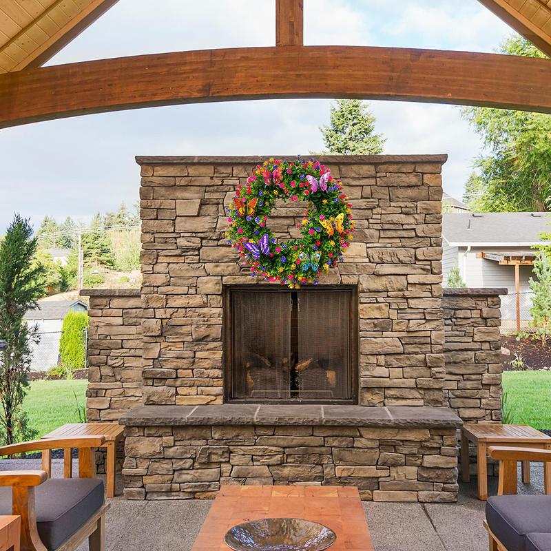 ZMOCEN Artificial Spring/Summer Wreath With Butterfly Decorations, Suitable For All Seasons Including Home Décor, Front Door Decoration, Outdoor Patio, Wedding Party Setup, And Valentine's Day Gift. Reusable And Durable.