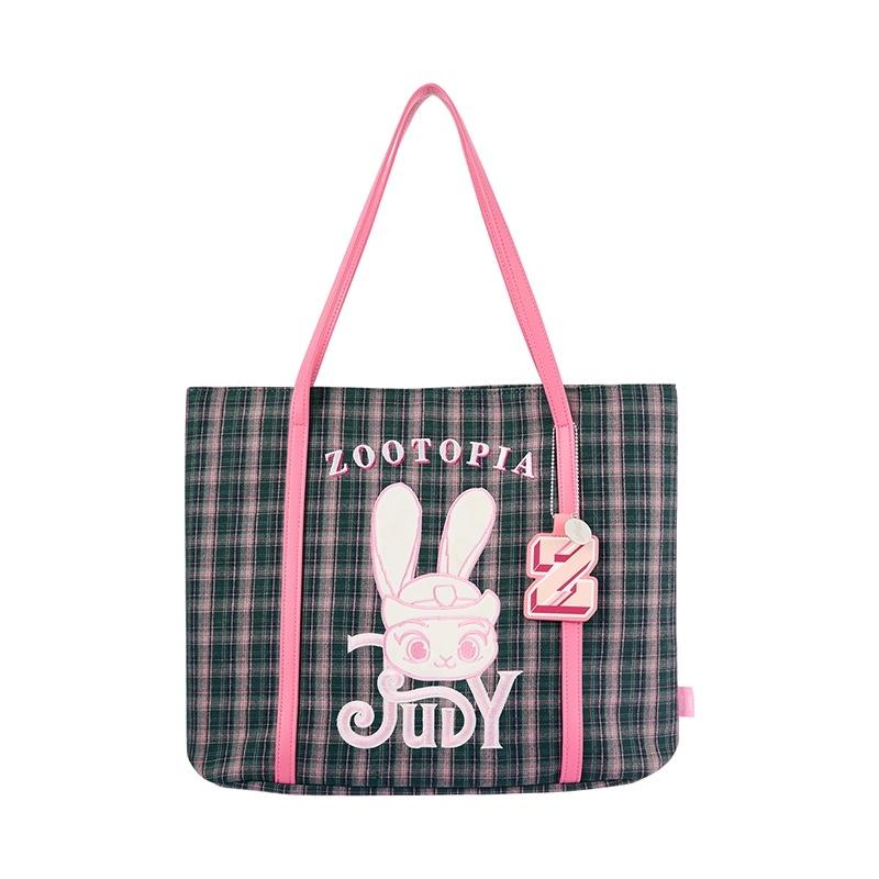Disney Zootopia Series Plaid Tote Bag Fashionable Cute Shoulder Bag For Daily Use,Large Capacity,Durable Material,Commute & Shopping,Holiday & Holiday Haul