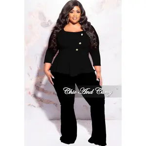 Final Sale Plus Size Button Peplum Top in Black
