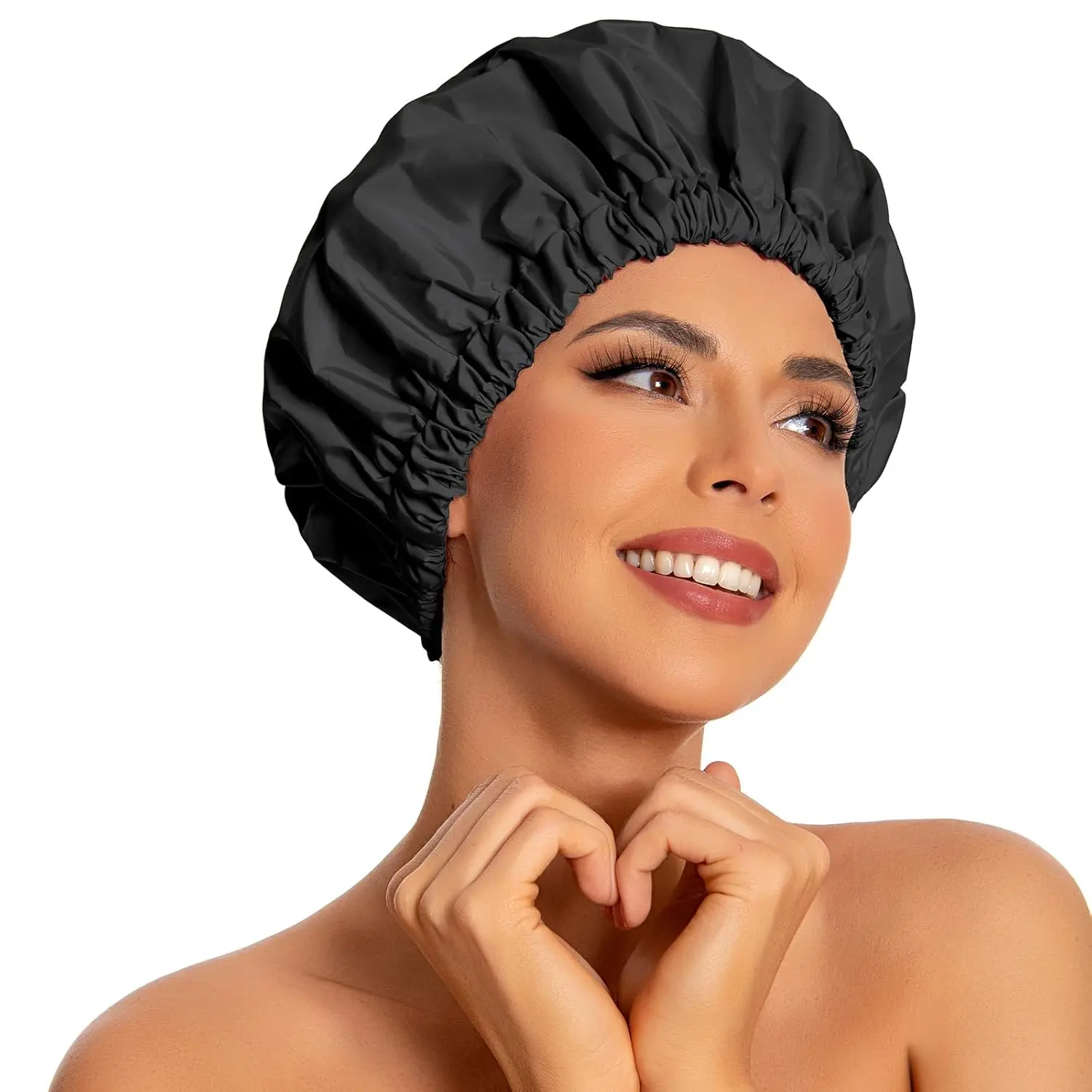 Women's 11 inches/28 cm Large Reusable Waterproof Polyester Shower Cap - Portable, Modest, Lightweight, Breathable, Dustproof Hair Cover with Washable Elastic Band for Bathroom Use, Cooking, Applying Facial Mask, Hair Protection, Household Cleaning