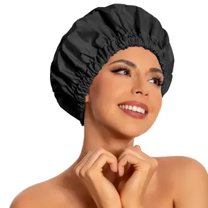 Reusable Shower Cap Women Large Waterproof Shower Bonnet Washable Elastic Band Bath Accessories Hair Hat