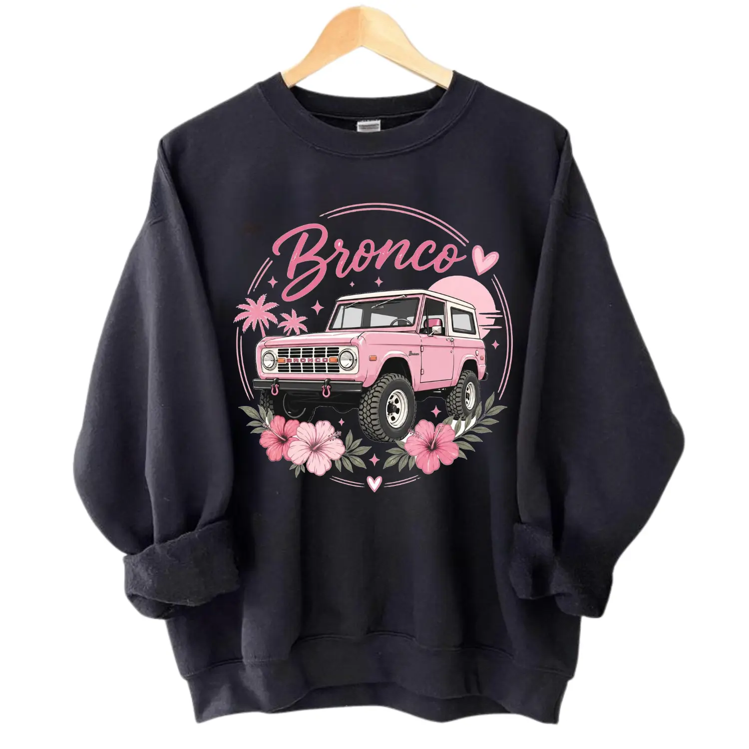 Pink Bronco Sweatshirt Vintage Off Road Graphic Crewneck for Women, Bronco Girl Pullover, Retro Truck Lover Apparel, Cozy Casual Streetwear Gift