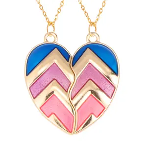 BFF Necklace for 2-Split Heart Best Friends Forever Rainbow Heart Pendant Friendship Necklace Gifts for Girls Best Friend Necklaces Mother's Day  Gift