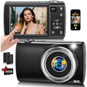 8K Digital Camera for Photography, 2026  WiFi 88MP Vlogging Camera for YouTube with Dual Lens,  Screen, Autofocus Anti-Shake, 16X Zoom, Compact Travel Camera, 64GB Card, 2 , Black
