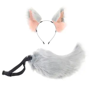 Ash-Pink Plush Fox Ear Headband with Earring Details & Fox Tail Set — Anime Cosplay Props & Halloween Party Accessories tiktokshopspringglowup