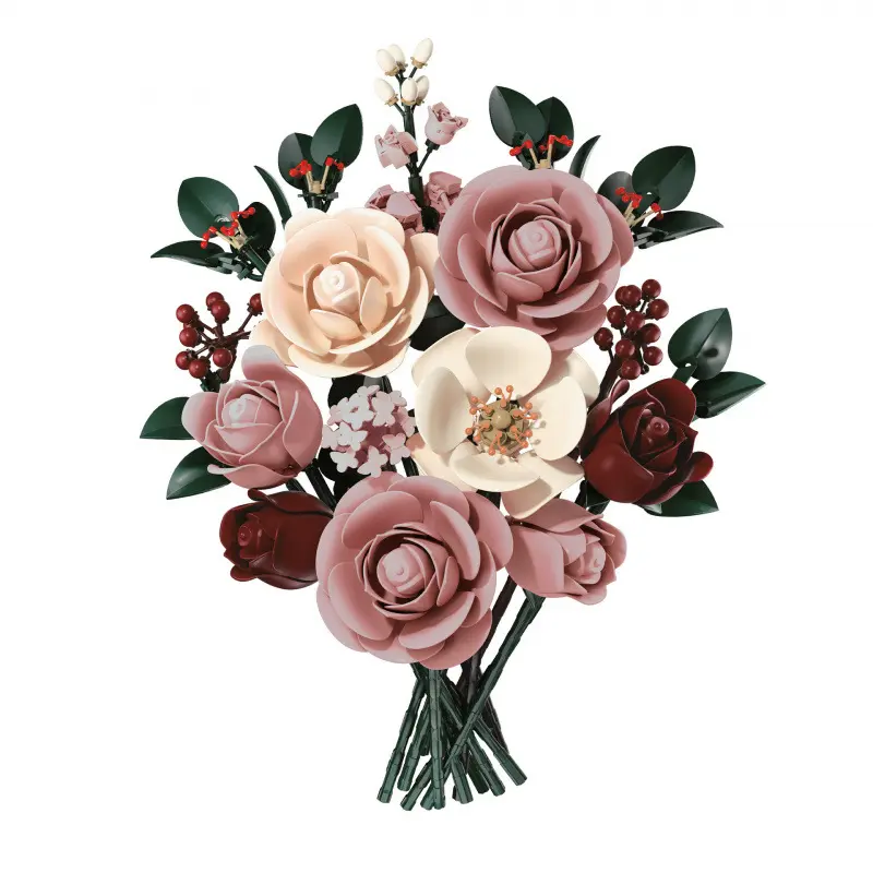 Moonlit Rose Flower Bouquet DIY Building Set, 645PCS Pink Red Artificial Roses Botanical Collection Kit for Adults Women - Home Office Desk Decor, Birthday Christmas Valentines for Her, No Vase Included