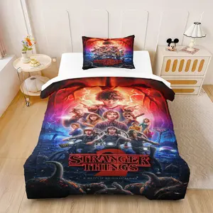2/3Pcs Stranger Things Horror Series Print Comforter Set, Upside Down World Bizarre Style Bedding Set,Durable Fabric Resists Pilling,Suitable For Film And Tv Ip Merchandise Collectors And Enthusiasts.