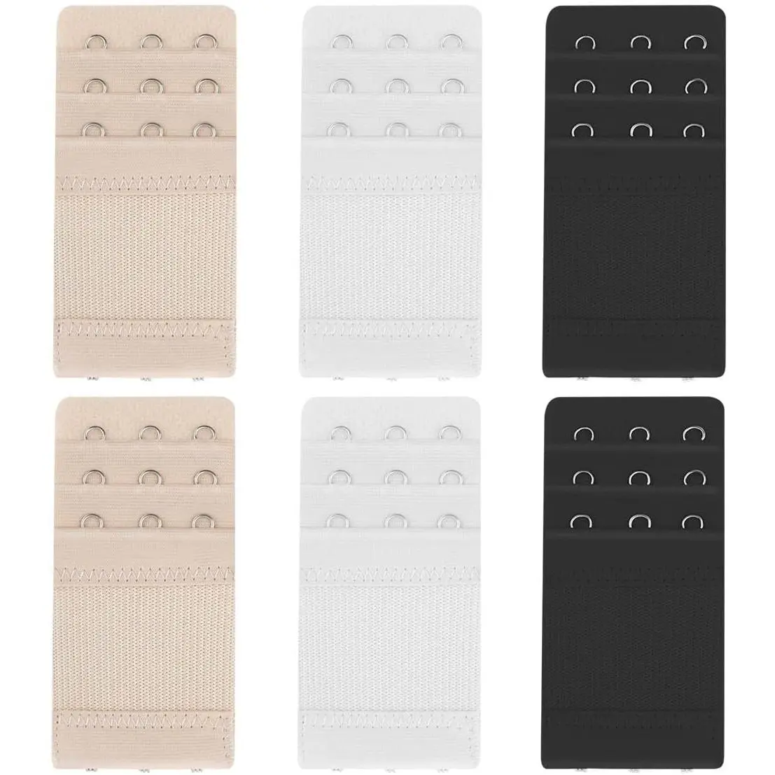 Bra Extender 6 Count 3 Hooks 3 Hook Women's Elastic Bra Extension Soft & Comfortable Strap  in Black, White, and Color Options