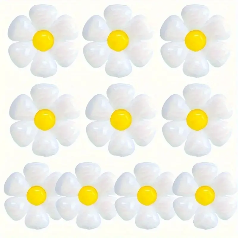10pcs Elegant Daisy Balloons Self-Sealing Aluminum Film Floral Decorations White with Yellow Centers Perfect for Summer Celebrations & All Occasions Set Lightweight Petal