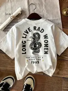 Vintage 1993 Snake Graphic Statement Tee for Women, Oversized White Cotton Shirt, Empowerment Print, Trendy Casual Outfit, Summer