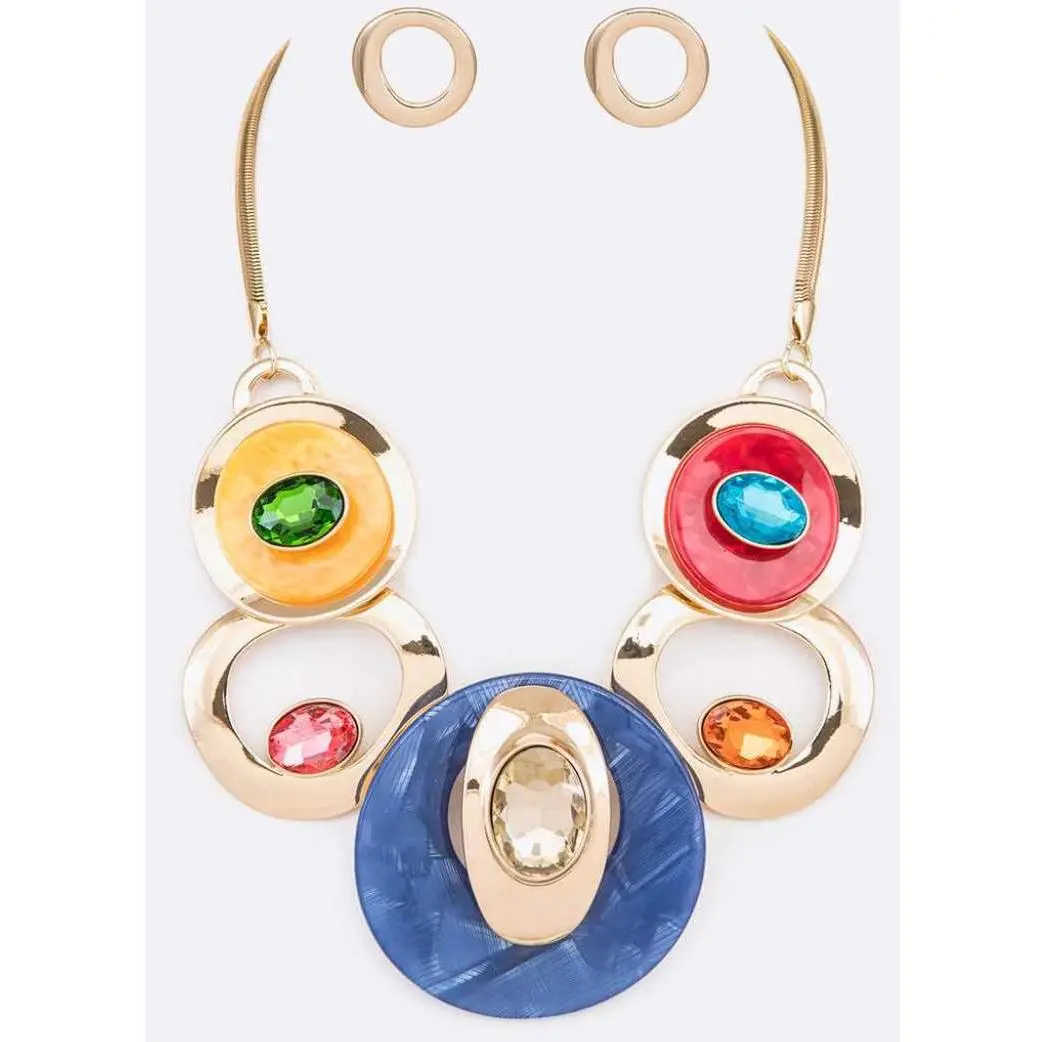 Muti Color Circle Linked Necklace Set