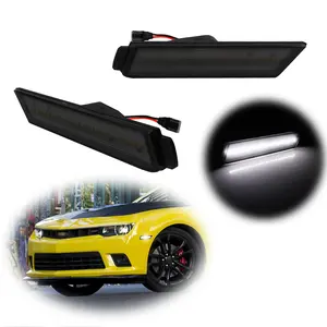 2pcs Smoked Lens LED Front Side Marker Lamps White LED Lights For 2010 2011 2012 2013 2014 2015 Chevy Camaro, Replace OEM 92246244 92246245 92246252 92246253 GM2551197