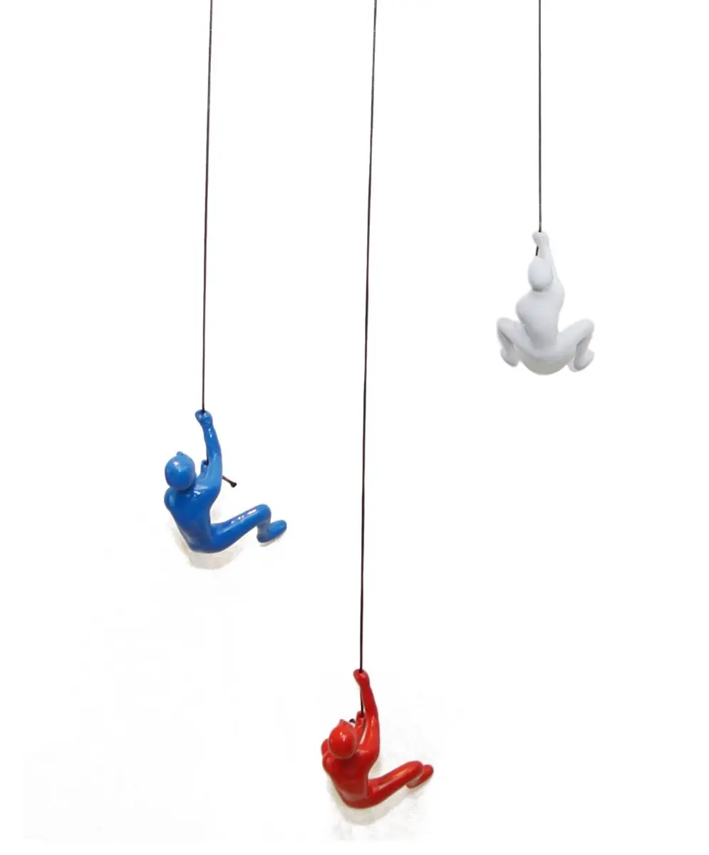 360 stand HomeRoots 544459 Fashion Modern Hangable Blue, Red & White Resin Dimensional Climbing Man Wall Sculpture - 3-Piece Set, for Room Decor
