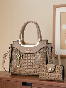 Women's Vintage Crocodile Pattern Handbag Set, Large Capacity Satchel Bag, Multifunctional Shoulder Bag, Perfect Mother's Day Gift