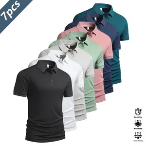 Pack of 7 Casual Men's Short Sleeve Heavyweight Polos, men's tops, quick dry golf and tennis shirts, comfortable equestrian wear, stylish men's athletic apparel, suitable for casual parties, vacations, and travel, available in various colors