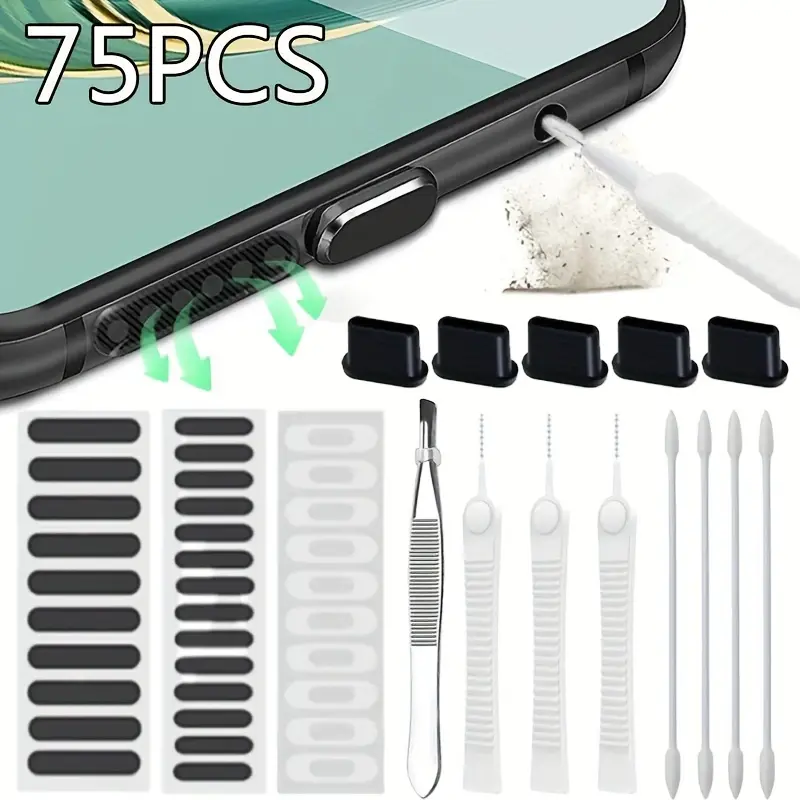 75pcs/Pack Camera Cleaning Kit - Dustproof Mesh Stickers for Mobile Phone Charging Port, USB-C Port, Speaker, Compatible with iPhone, Samsung Devices, Cleaning Kits
