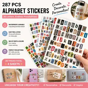 287 Piece Retro Letter Number Stickers, DIY Scrapbook, Journal, Laptop Decor, Waterproof Self-Adhesive, Creative Teen Student Stickers