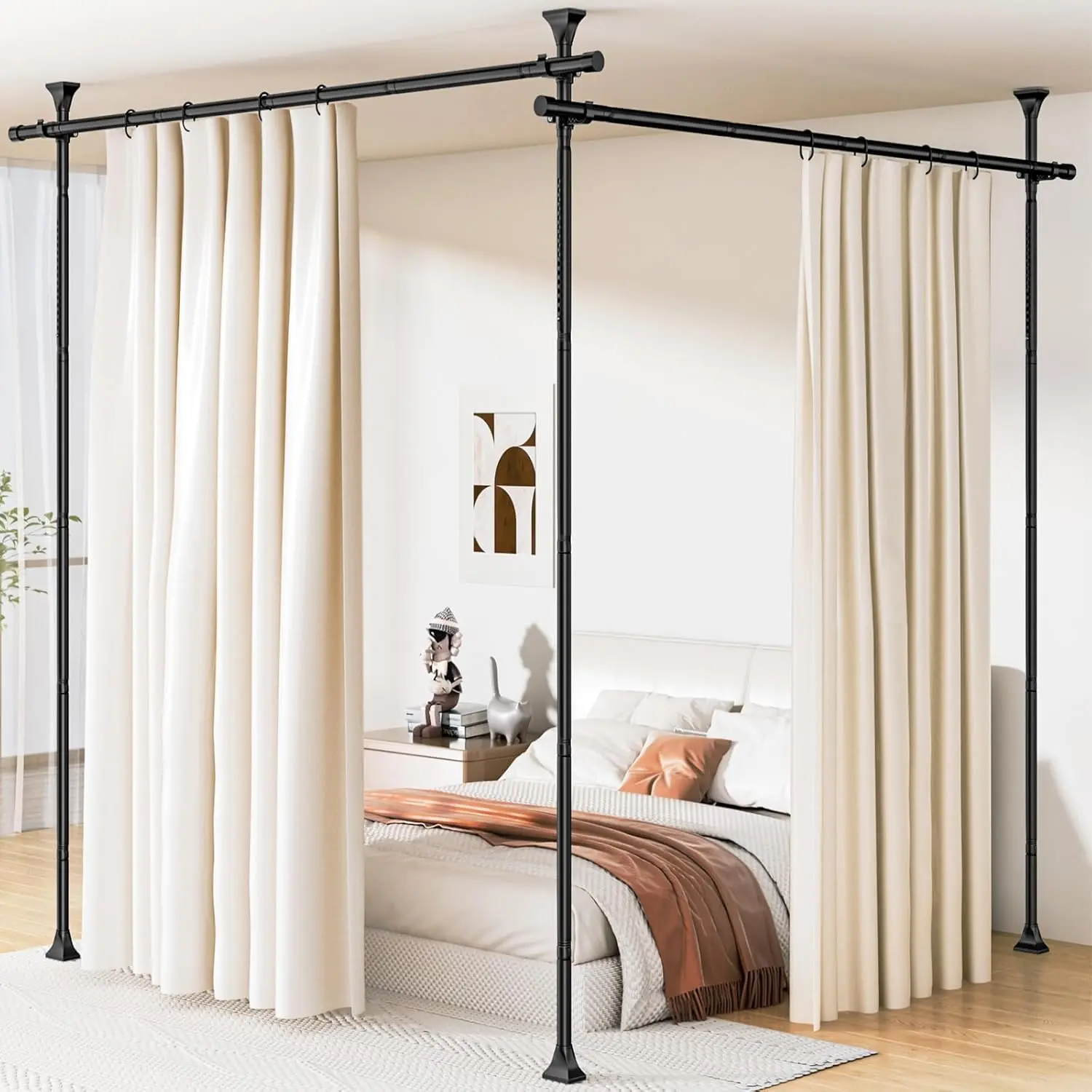 Abiglifty Room Divider Curtain Rod No Drilling, Adjustable 4-10ft(H) 28-114inch(W) Wall Divider for Room Separation, Heavy Duty Floor to Ceiling Tension Curtain Stand, Blackv,cool stuff for room shower curtain
