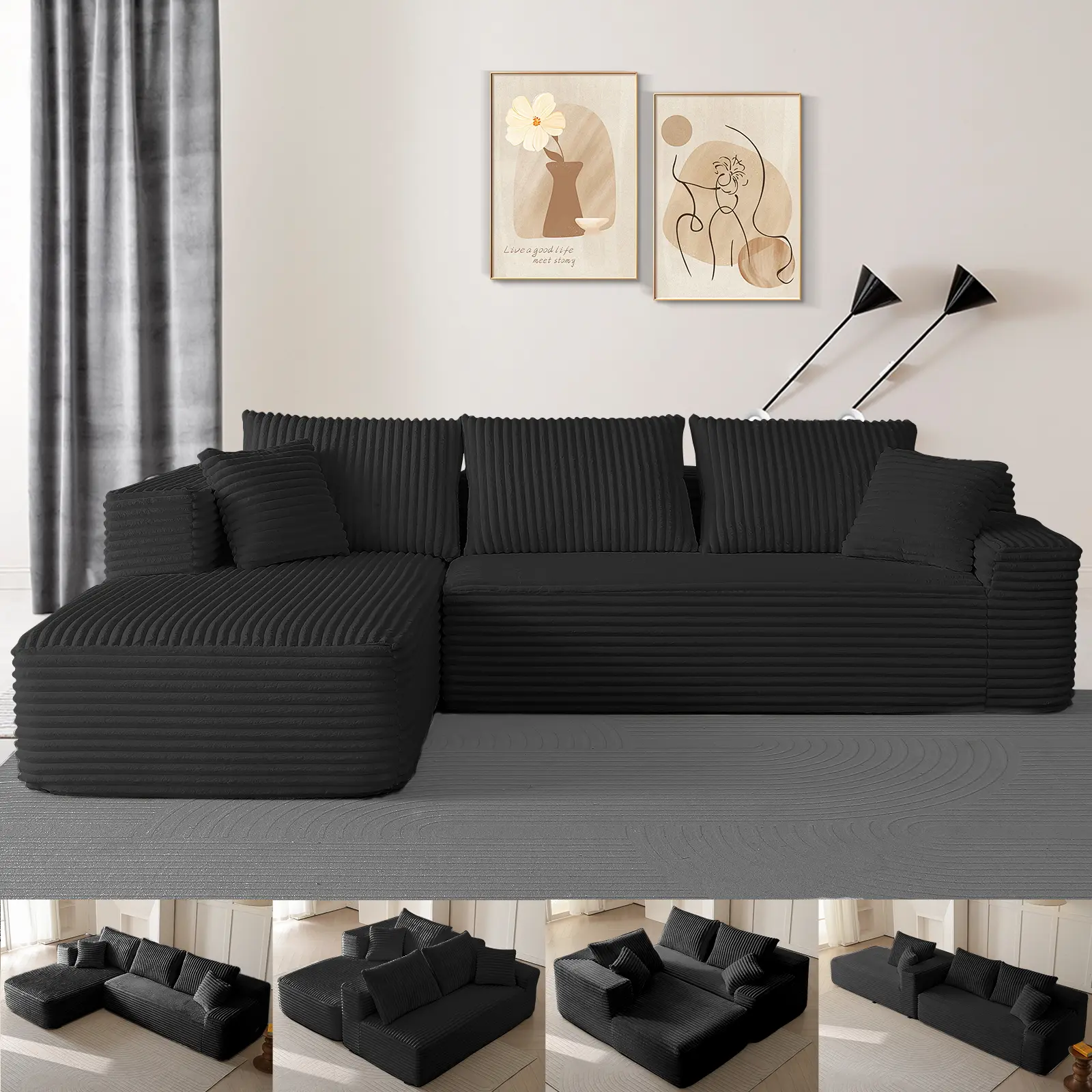 Black-Left Facing Chaise