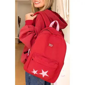Pink Star Burgundy Backpack