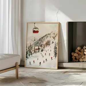 Vintage Ski Lift Wall Art Winter Ski Slopes Decor Retro Skiing Poster Instant Rustic Winter Home Decor
