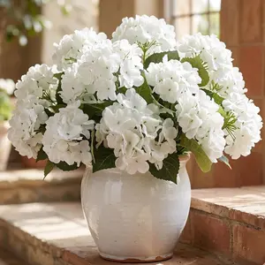 4 Pcs UV-Resistant Silk Bouquet-Shaped Artificial Hydrangea Bouquets, Decorative Artificial Flowers for Table Vase Centerpieces, Outdoor Weddings & Home Decor (White), Artificial Artificial Flowers