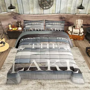 Lake House Comforter Set,Rustic Farmhouse Old Barn Bedding Set for Kids Teens Adults Home Room Decor,White Paddle Quilted Duvet Nautical Adventure Bedspread