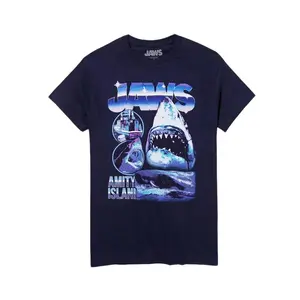 Retro Jaws Amity Island Collage T-Shirt, Vintage Horror Movie Poster Graphic Tee, Retro 90s Movie Shirt