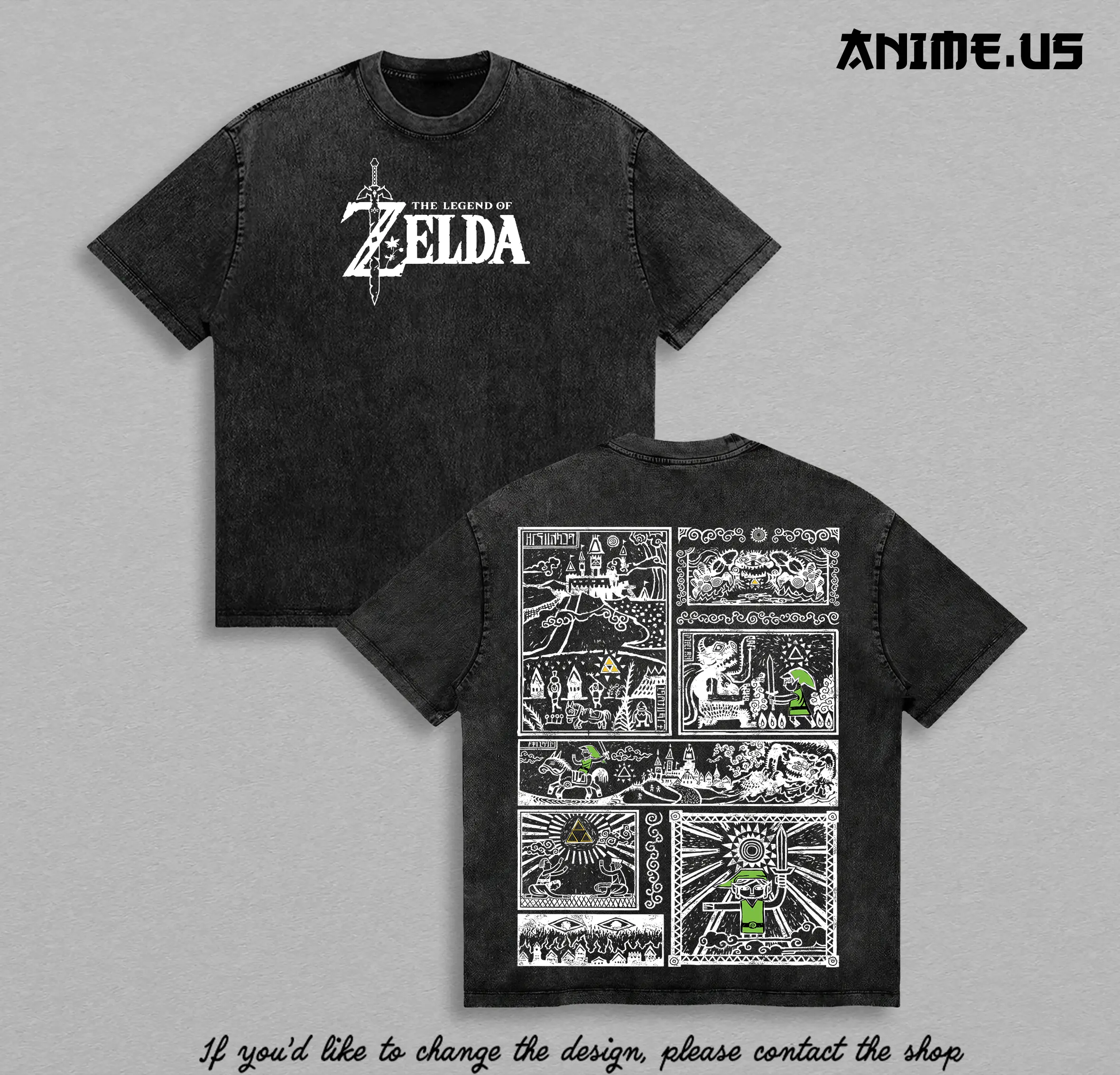 The Legend of Zelda Link Vintage Washed T-Shirt, Hyrule Adventure Gaming Graphic Tee, Triforce Retro Game Shirt, Oversized Heavyweight Cotton Gamer Streetwear
