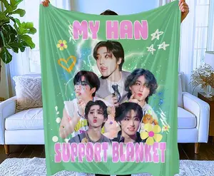 Han Jisung SKZ Support Fleece Blanket, Microfiber Throw for Skz Fans, Kpop Birthday Gift, Cute Home Decor