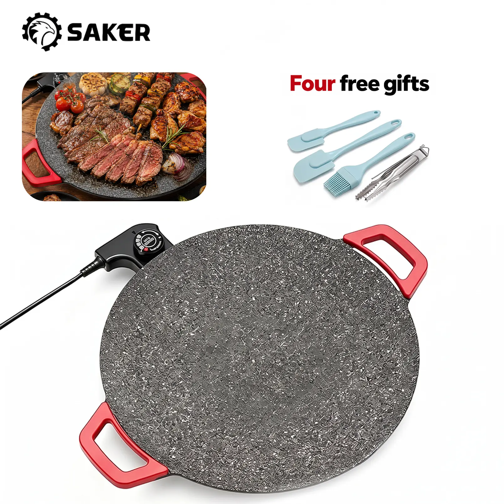 Saker 1500W Portable Smokeless Indoor Electric Korean BBQ Grill - Non-Stick Pan, Adjustable Temperature Control, Universal Fry Griddle for Home Cooking