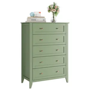 Modern tall chest of drawers with 5 drawers - Vertical wooden storage with metal handles - Deep drawers for bedroom, entryway or hallway