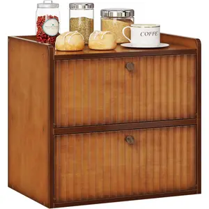 Rustic Bread Box for Kitchen Countertop  Bread Storage Container Bin Double Layer BreadBox Farmhouse Large Capacity  Organizer (Brown)