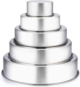 Cake Pans Set, 4’’ - 6’’ - 8’’ - 9½’’ - 11’’, Stainless Steel Round Baking Tier Smash Cake Pans Set, Healthy & Heavy Duty, Mirror Finish & Dishwasher Safe - Set of 5