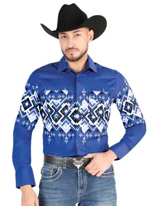 Men’s Long Sleeve Snap Button Western Shirt - Blue 44449